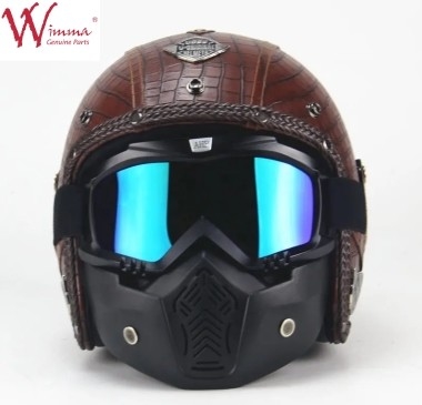 Full Face Motorcycle Helmet Imitatie Krokodil Huid Retro Met Afneembare Oogglas